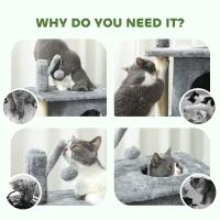 PawHut 31.5" Cat Tree, Multi-Level Cat Tower with 2 Condos and Soft Plush Perches for 1-2 Cats, Grey(m-9)