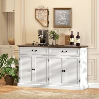 HOMCOM Buffet Cabinet, 55" Farmhouse Sideboard with Charging Station, 2 Drawers and 2 Adjustable Shelves, White Wood Grain(m-8)