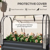 Outsunny Raised Garden Bed with Cover, Metal Elevated Planter Box with Bottom Shelf and Liner, Dark Grey(m-4)