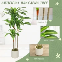 HOMCOM 4FT Dracaena Fake Plant, Artificial Plant with Bendable Trunks for Home Office Decor, Green(m-4)