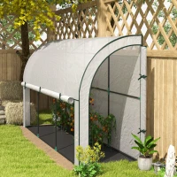 Outsunny Walk-in Lean-to Greenhouse, Outdoor Gardening Green House with Zipper Roll-up Doors and Window, 10' x 3' x 5', White(m-1)