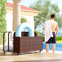 Outsunny PE Rattan Pool Float Storage Organizer with Wheels, Mixed Brown(m-7)