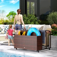 Outsunny PE Rattan Pool Float Storage Organizer with Wheels, Mixed Brown(m-10)