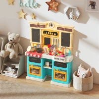 Qaba Play Kitchen Set, Kids Kitchen Playset with Real Lights and Sounds, Sink, Stove, Clock, Accessories, Green(m-8)