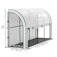 Outsunny Walk-in Lean-to Greenhouse, Outdoor Gardening Green House with Zipper Roll-up Doors and Window, 10' x 3' x 5', White(m-3)