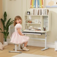 Qaba Kids Desk Height Adjustable with Tilted Desktop, Storage, Drawer, Pegboard, for 3-12 Years(m-1)