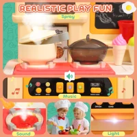 Qaba Play Kitchen Set, Kids Kitchen Playset with Real Lights and Sounds, Sink, Stove, Clock, Accessories, Green(m-4)