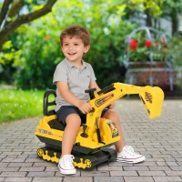 Qaba Kids Ride-on Excavator with Digger, Pretend Play Construction Truck with Under Seat Storage, Realistic Sound, Treaded Wheels, No Power Design(m-1)