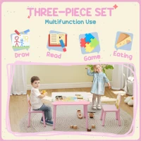 Qaba Kids Table and Chair Set, Toddler Table and 2 Chairs Set for Art, Craft, Reading, Learning, Pink(m-4)