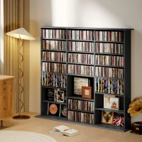 HOMCOM Media Storage Cabinet, 8-Tier DVD Shelf with 18 Adjustable Shelves, Holds 1032 CDs, 594 DVDs or Blu-rays, Black(m-10)