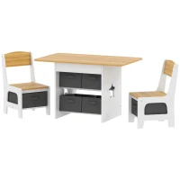 Qaba 3 Piece Kids Table and Chair Set with 6 Removable Drawers, for Classroom, Living Room, Bedroom, Nursery, Natural(m-2)
