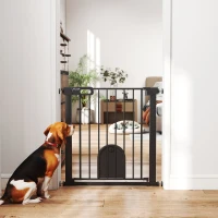PawHut 30"-32" Extra Wide Pet Gate Barrier with Small Door, 30"H Dog Gate with Safety Gate Barrier, Stair Pressure Fit, Black(m-10)