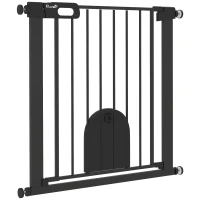 PawHut 30"-32" Extra Wide Pet Gate Barrier with Small Door, 30"H Dog Gate with Safety Gate Barrier, Stair Pressure Fit, Black(m-2)