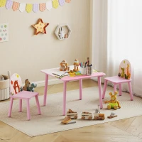 Qaba Kids Table and Chair Set, Toddler Table and 2 Chairs Set for Art, Craft, Reading, Learning, Pink(m-9)