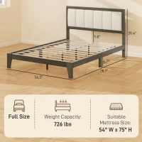 HOMCOM Full Bed Frame with Headboard Full Size Platform Bed Frame with Wooden Slats No Box Spring Needed Charcoal Gray(m-3)