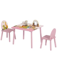 Qaba Kids Table and Chair Set, Toddler Table and 2 Chairs Set for Art, Craft, Reading, Learning, Pink(m-11)