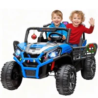 Qaba 2 Seater 24V Kids Electric Car w/ Remote Control, 3 Speed, LED Lights, Music, Horn, Spring Suspension, Slow Start, Blue(m-11)