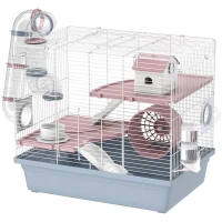 PawHut Hamster Cage, 3-Tier Small Animal Cage with Exercise Wheel, Food Bowl, Water Bottle, House, Tunnels, Ramps(m-1)
