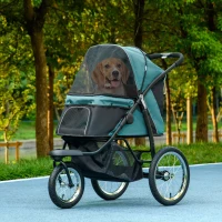 PawHut 3 Wheels Pet Stroller for Small Dogs and Medium Dogs with Adjustable Canopy, Safety Tether, Storage Basket, Dark Green(m-10)