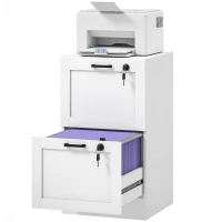 HOMCOM Vertical Filing Cabinet with 2 Drawers, Lock, File Cabinet for Home Office, A4 and Letter Size Files, White(m-2)