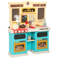 Qaba Play Kitchen Set, Kids Kitchen Playset with Real Lights and Sounds, Sink, Stove, Clock, Accessories, Green(m-2)