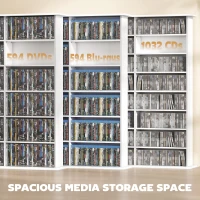 HOMCOM Media Storage Cabinet, 8-Tier DVD Shelf with 18 Adjustable Shelves, Holds 1032 CDs, 594 DVDs or Blu-rays, White(m-4)