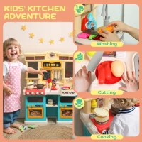 Qaba Play Kitchen Set, Kids Kitchen Playset with Real Lights and Sounds, Sink, Stove, Clock, Accessories, Green(m-6)