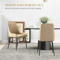 HOMCOM Upholstered Kitchen Chairs, Modern Dining Chairs Set of 2 with Diamond Tufting and Steel Legs for Dining Room, Khaki(m-4)