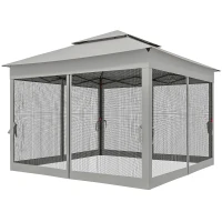 Outsunny 11' x 11' Pop Up Canopy 2-Tier Soft Top Shelter Event Tent w/ Netting Carry Bag for Patio Backyard Garden, Light Grey(m-2)