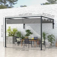 Outsunny 10' x 7' Lean To Pergola, Metal Pergola with Retractable Roof for Grill, Garden, Patio, Deck(m-3)