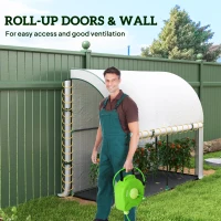 Outsunny Walk-in Lean-to Greenhouse, Outdoor Gardening Green House with Zipper Roll-up Doors and Window, 7' x 3' x 5', White(m-6)