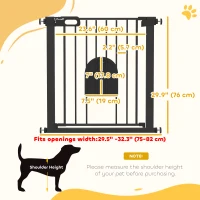 PawHut 30"-32" Extra Wide Pet Gate Barrier with Small Door, 30"H Dog Gate with Safety Gate Barrier, Stair Pressure Fit, Black(m-3)