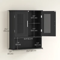 kleankin Modern Wall Mount Bathroom Cabinet, Storage Organizer with 2 Door Cabinet and Shelf, Black(m-3)