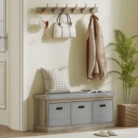 HOMCOM Shoe Storage Bench with Seat, Entryway Bench Seat with Cushion, 3 Fabric Drawers for Hallway, Washed Grey(m-8)