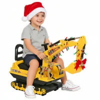 Qaba Kids Ride-on Excavator with Digger, Pretend Play Construction Truck with Under Seat Storage, Realistic Sound, Treaded Wheels, No Power Design(m-2)