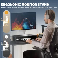 HOMCOM 96 Inch Gaming Desk, Dual Computer Desk for 2 Person with Power Outlets and Monitor Stands, Black(m-6)