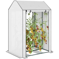 Outsunny Mini Greenhouse with 4 Wire Shelves, Portable Tomato Greenhouse with Roll Up Door, 39.4" x 31.5" x 59.1", White(m-11)