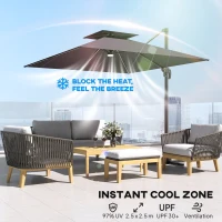 Outsunny 8' Cantilever Patio Umbrella with LED Lights, 360°Rotation, Tilt & Height Adjustment, Crank, Cross Base, Dark Grey(m-5)