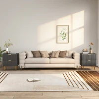 HOMCOM Bedside Table Set of 2, Modern Nightstand with 2 Drawers, Side End Table with Metal Legs for Living Room, Bedroom, Black(m-10)