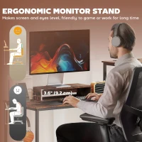 HOMCOM 96 Inch Gaming Desk, Dual Computer Desk for 2 Person with Power Outlets and Monitor Stands, Rustic Brown(m-6)