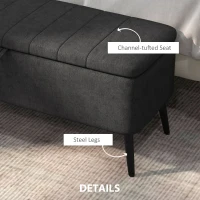 HOMCOM 40" Ottoman with Storage, Linen Upholstered Storage Ottoman Bench with Steel Legs for Living Room, Bedroom Black(m-6)