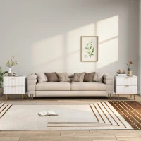 HOMCOM Bedside Table, Modern Nightstand with 2 Drawers, Side End Table with Metal Legs for Living Room, Bedroom, White(m-10)