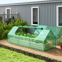 Outsunny 8.6 x 3 x 1ft Raised Garden Bed with Mini Greenhouse, Galvanized Raised Garden Bed with Cover for Herbs and Vegetables, Small Greenhouse for Patio Garden Balcony, Green(m-1)