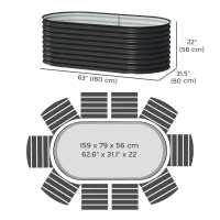 Outsunny 5 x 2.5 x 2 ft Galvanized Raised Garden Bed, Easy DIY Oval Planter Box with Safety Edging and Gloves, Black(m-3)