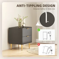 HOMCOM Bedside Table Set of 2, Modern Nightstand with 2 Drawers, Side End Table with Metal Legs for Living Room, Bedroom, Black(m-6)