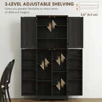 HOMCOM 64" Tall Kitchen Pantry Cabinet with Spice Racks and Adjustable Shelves, Black Wood Grain(m-5)
