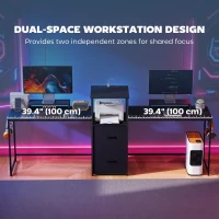 HOMCOM 96 Inch Gaming Desk, Dual Computer Desk for 2 Person with Power Outlets and Monitor Stands, Black(m-4)
