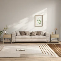 HOMCOM Nightstand Set of 2, Modern Bedside Table with Rounded Corners, Nightstand with Drawer and Open Shelf, Natural Wood(m-9)