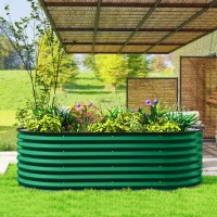 Outsunny 5 x 2.5 x 2 ft Galvanized Raised Garden Bed, Easy DIY Oval Planter Box with Safety Edging and Gloves, Dark Green(m-9)