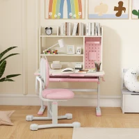 Qaba Kids Desk and Chair Set with Tilt Desktop, Adjustable Height, Drawer and Shelves for Boys Girls Ages 3-12, Pink(m-9)